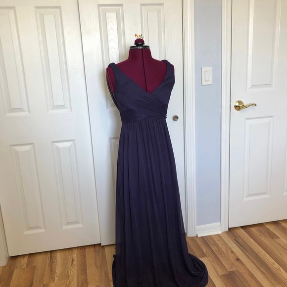 David's Bridal Long Mesh Dress with Cowl Back Detail Size 4 in Lapis - Picture 2 of 7